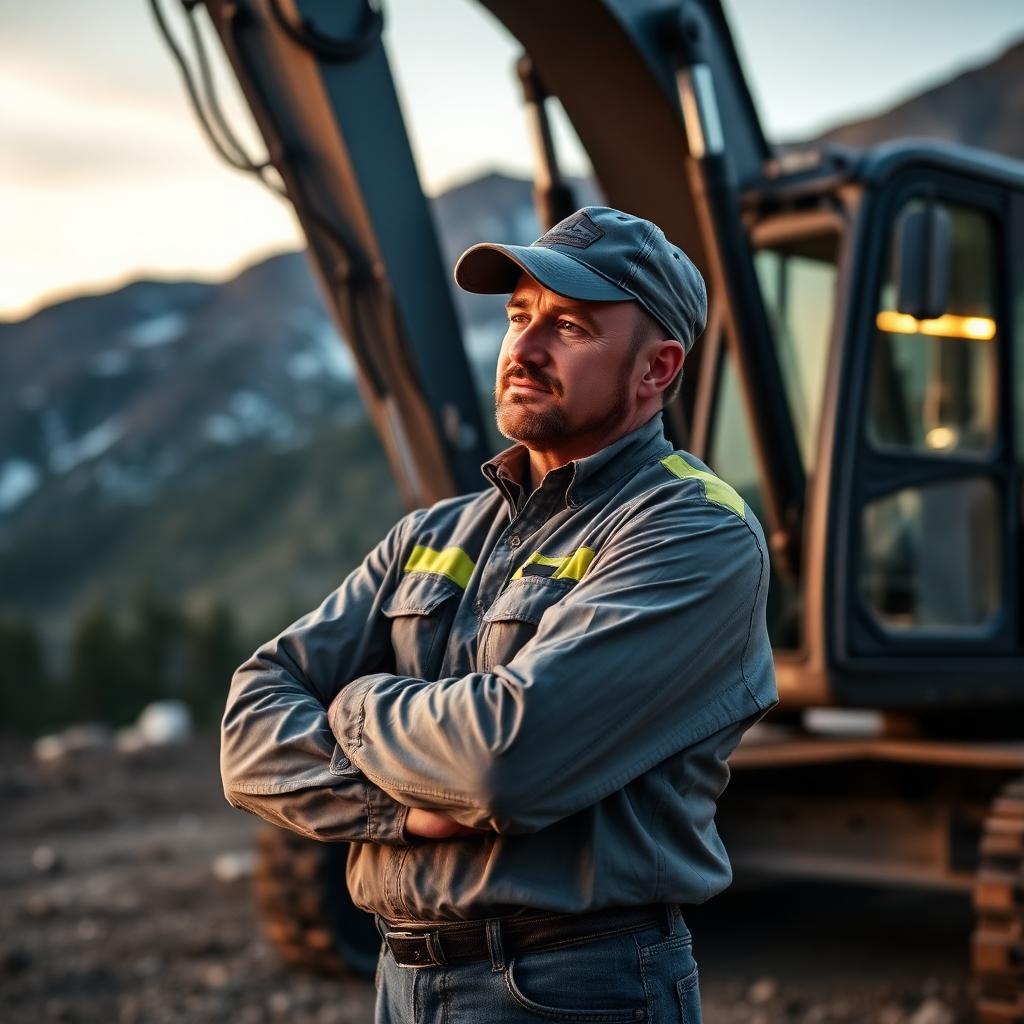Owner-operator standing beside an excavator on a Gunnison job site